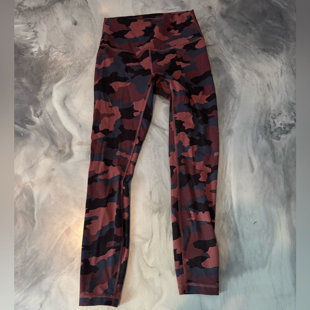 LULULEMON Camouflage Align High Rise Leggings Black Dark Red Orange Blue Print 6